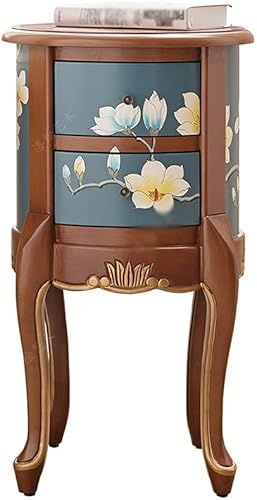 FZZDP - Taquillero de mesa redonda retro mesa de centro pintada pastoral lado de unas cuantas esquinas mesa de teléfono mesa pequeña color marrón