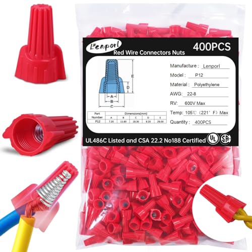 Écrous de fil P12 Lenporl torsadés rouges et bruns en lot de 400 pièces pour connexion électrique