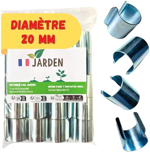 JARDEN® Lot de 20 Clips Diamètre 20mm pour Serre de Jardin - Fixation Métal en Revêtement Zi...