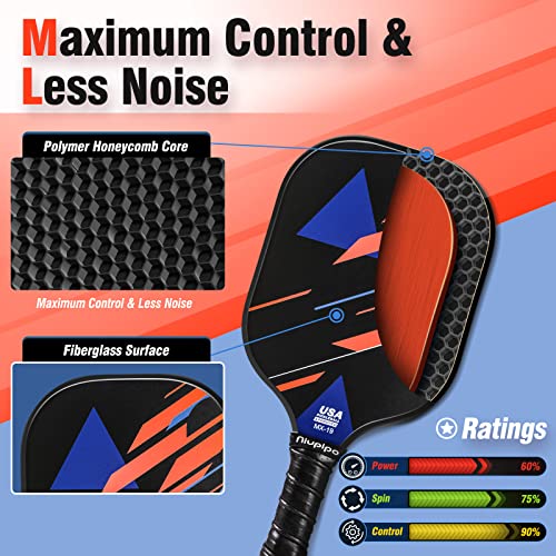 Image of niupipo Pickleball Paddles Set of 2 or 4, USAPA Approved Fiberglass Pickleball Paddle Set with Balls and Bag, Polypropylene Honeycomb Core, Lightweight Pickleball Paddles for Beginners Men Women