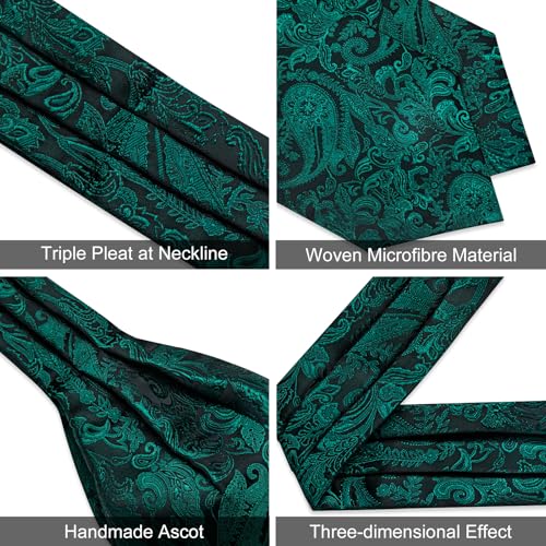 Image of DiBanGu Silk Woven Ascot Cravat with Pocket Square Set for Men | Paisley Ascot,Wrinkle-Resistant,Silky Smooth,Easy to Match,Cufflinks,Tie Ring,Wedding,Ceremonies,Party Occasions,Banquet