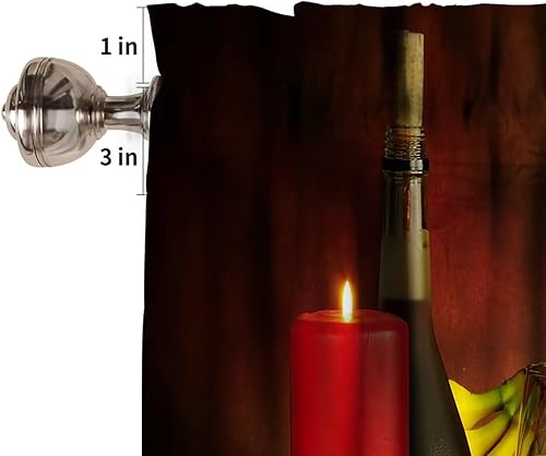 Miniatura 5 de Cortina de cenefa de vino, flores de vino tinto, frutas y nueces con vela, romántica cenefa de cortina para cocina, comedor, comedor, decoración del