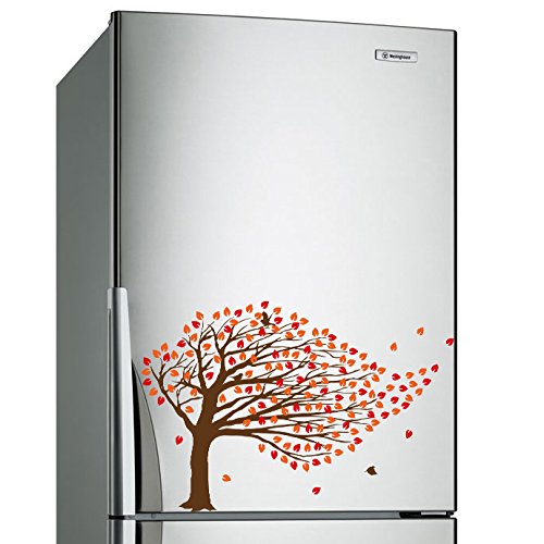 AnOLVinyl Wall Decal Tree with Branches & Falling Leafs/Nature Birds Art Decor Home Colourful Sticker/Blowing Wind Mural (60x39 cm)