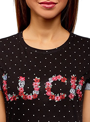 Oodji Ultra Donna T-Shirt in Cotone con Scritta