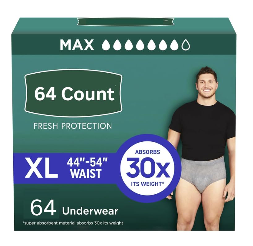 Fresh Protection Adult Diapers, Incontinence Underwear for Men, Disposable, Maximum, Extra-Large, 64...