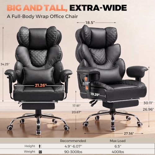 Image of COMHOMA Big and Tall Office Chair with Upgrade Footrest, Heavy Duty Gaming Chair High Back Executive Chair with Spring Lumbar Support for Lower Back Pain Relief, 150Reclining Adjustable Armrests