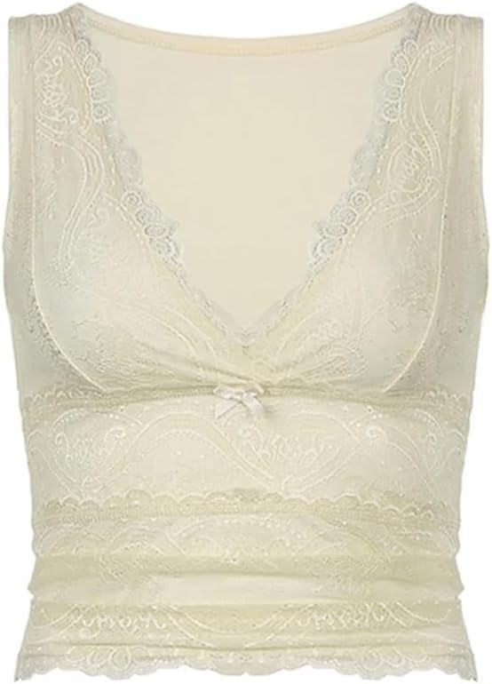 Women's Vintage Lace Floral Mini Vest Party Sleeveless V-Neck Slim Fit Solid Tank Cropped Tops