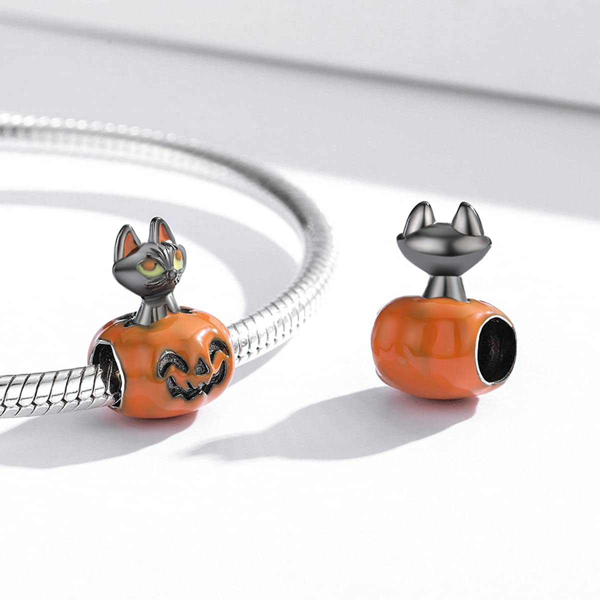 Charms z koralików ze srebra próby 925 Halloweenowa dynia Halloweenowa czaszka Kompatybilna z bransoletką z zawieszkami