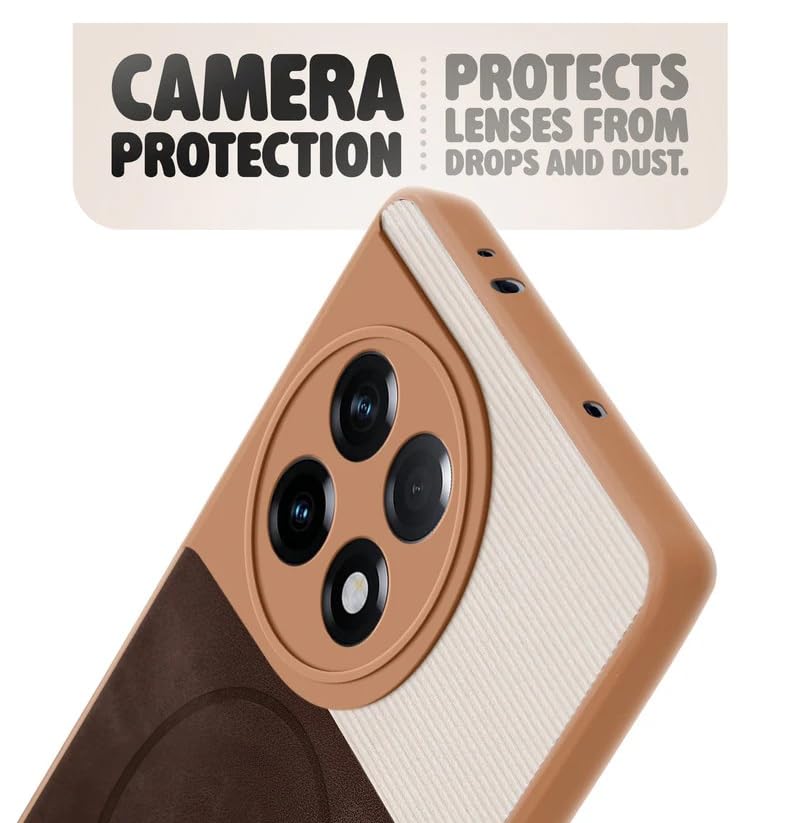 Image of Bintage CASE Dual-Leather Mac Safe Design Phone Case| Soft Touch Finish | Full Camera Protectection Back Cover Compatible for OnePlus CPH2487 / 1+ 11R 5G - White & Choco Brown