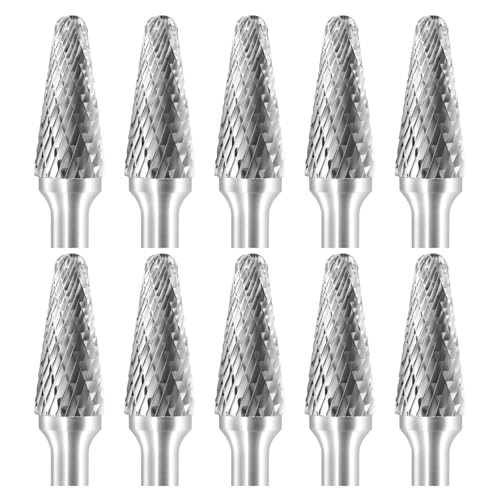 Image of SL-3 Tungsten Carbide Burr Rotary File Taper Shape with Radius End Double Cut with 1 /4 inch Shank for Die Grinder Drill Bit - 10Pcs