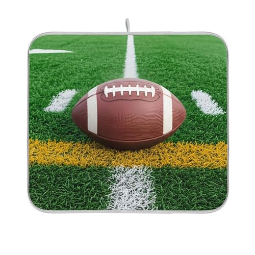 American Football - Tapete de secado de platos de campo verde ultra absorbente, tapete escurridor de platos, lazo para colgar, decoración del hogar, 18 x 24 pulgadas