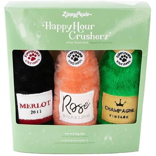 ZippyPaws - Happy Hour Crusherz, No Stuffing Dog Toys - Use Empty Water Bottles for Crunchy Chew Toys - Wine Three Pack