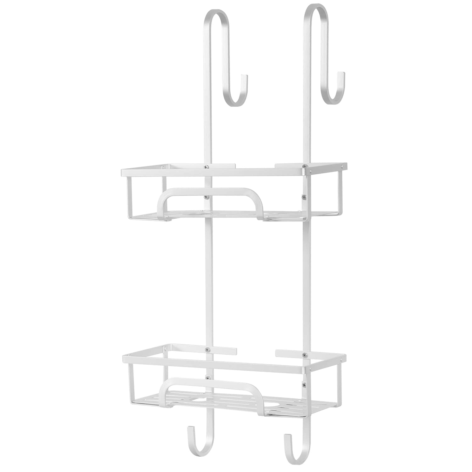 House of Home - 2 Tier Aluminium Over Door Shower Caddy, Rust-proof Hanging Shower Shelf with Two Baskets and 2 Hooks, flannel Hook Bathroom Organiser Storage Accessories Unit, Metal - Silver