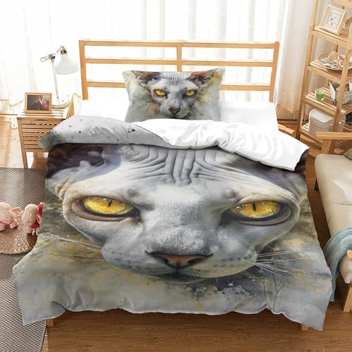 Housse de couette chat sans poils 3D en microfibre douce et anti-plis