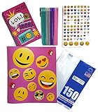 Back to School Supplies For Girls Emoji Bundle of 5 Includes 1 Binder, Student Planner, 500 Stickers, College Ruled Paper and Set of 12 Designer Pencils