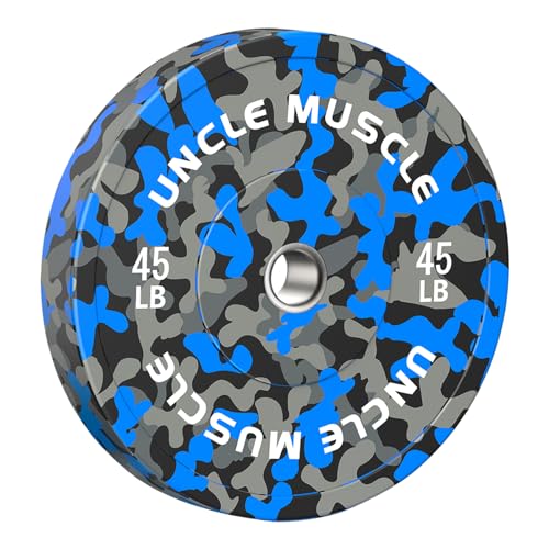 Uncle Muscle Camo Bumper Plates, Shock Absorbing Rubber Olympic Weight Plates with Steel Hub for Strength Training, Weightlifting and Crossfit, Singles, 45LB Single