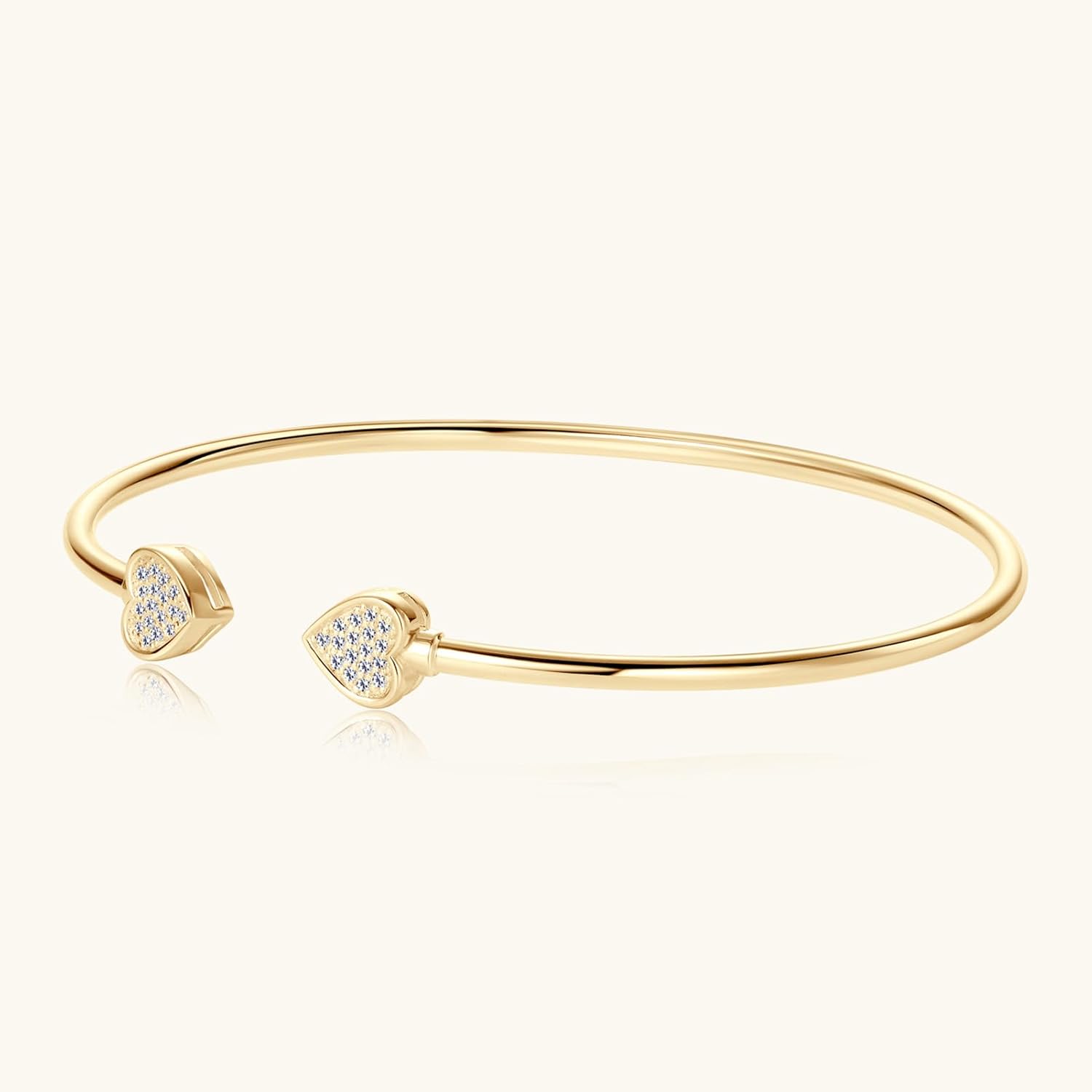 Moissanite Cuff Bangle, D Color VVS1 Clarity Bracelet fit 7" Below Wrist, 925 Sterling Silver Heart Bangle for Women or Girlfriend Birthday Jewelry Gift