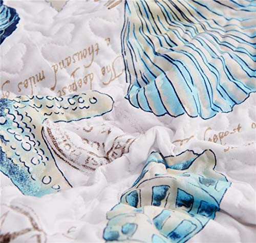 Junsey Beach Bedding Full/Queen Size Lightweight Coastal Bedspreads Ocean Theme,3Pcs Conch Seashell Starfish Quilts Set Nautical Seahorse Coverlet with Pillow Shams(90“x90 - Image 4