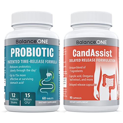 Balance One Probiotic & Candassist Bundle | 15 Billion Time-Release Probiotic | Natural Cleanse With Caprylic Acid, Oregano, Berberine #TOP6