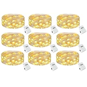 Cadena de Luces con Pilas, 20 LEDs 2M Alambre de Cobre Guirnaldas Luces Micro, per Navidad, Habitaciones,Bodas,Cumpleaños (9 Piezas)