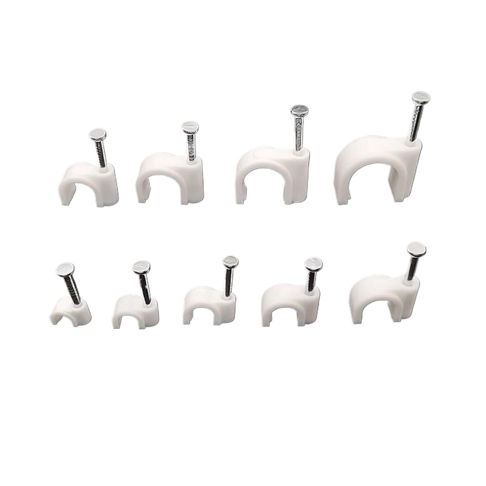Lot de 500 serre-câbles ronds en plastique - 4/5/6/7 mm - Gestion en forme de C - Pour câbles électriques, supports de fil, pinces en acier, clous en acier fixés