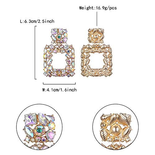 Flyonce Rhinestone Square Dangle Earrings, Austrian Crystal Geometric Statement Pierced Earrings4