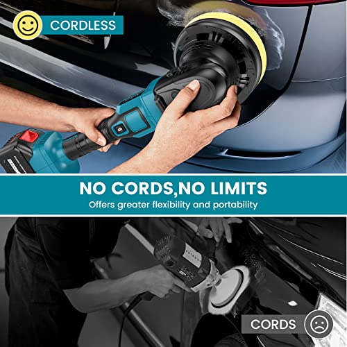 Cordless Car Buffer Polisher, Brushless 6 Inch Portable Buffer Polisher Kit with 2 Pack 21V Rechargeable Batteries, 6 Variable Speed Used for Car Detailing/Waxing