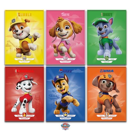canvea Ensemble d'affiches Pat'patrouille – Décoration murale pour chambre d'enfant – Idée cadeau pour enfants – 6 affiches A4 (Chase, Marcus, Ruben, Stella,...