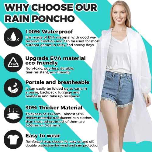BFONS 2PCS Rain Ponchos for Adults Reusable, EVA Raincoats for Women Men with Hood, Waterproof Rain Coats for Camping Hiking - Image 3