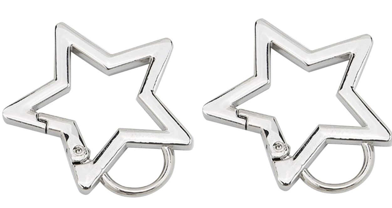 JJLFresheners 2Pcs Silver Star Shaped Stainless Steel Keychain Clip Carabiner Snap Hook Holder Carabiner Clip for Keys and Wallet with Key Chain Rings Accessories