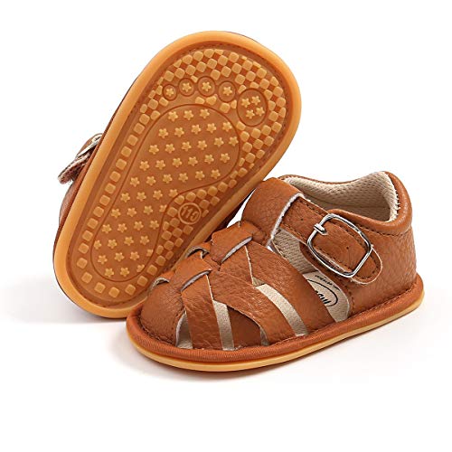 TIMATEGO Baby Boys Girls Sandals Non Slip Soft Sole Outdoor Athletic Shoes Infant Toddler First Walker Crib Summer Shoes 3-18 Months, 08 Brown, 12-18 Months Toddler