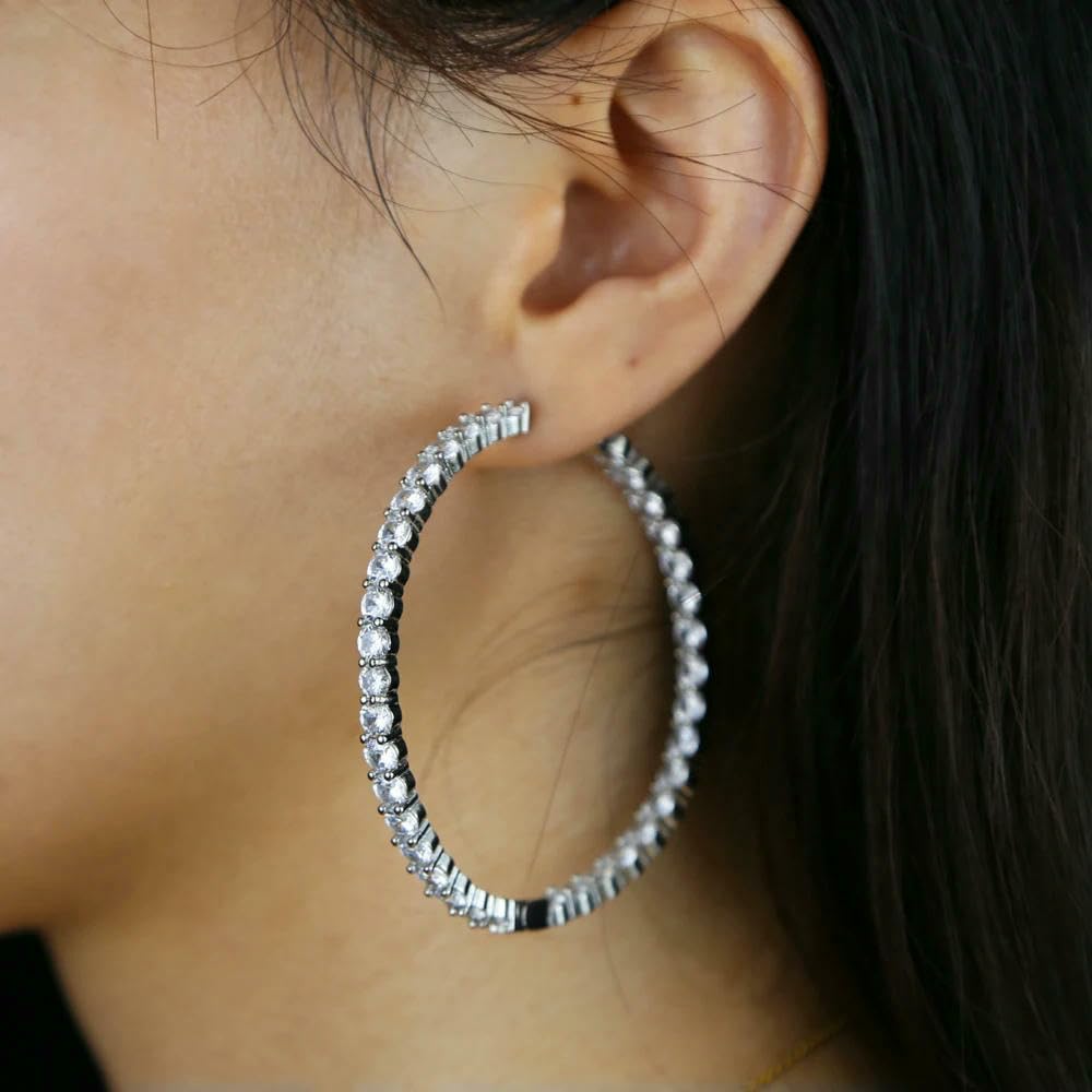 JCVBN - Pendientes de aro redondos de 5,5 cm, diseño de arco iris, joyería para mujer, aretes de hip hop grandes con diamantes de imitación