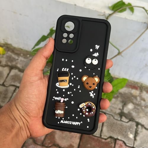 Image of Outlouders Back Cover for Redmi Note 11 Pro /Note 11 Pro Plus 5G | 3D Cartoon Bear Cute Fun Silicone Full Body Protection Bumper Case (Black)