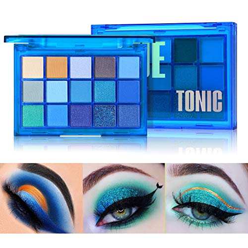 Ucanbe Bright Neon Eyeshadow Makeup Palette-15 Shades High Pigmented Purple Blue Yellow Shimmer Matte Glitter Metallic Eyes Shadow Colorful Vibrant Creamy Make Up Pallets Kit - Blue Tonic #TOP1