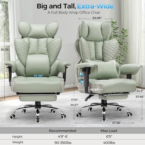 Image of COMHOMA Big and Tall Office Chair Heavy Duty Wide Ergonomic Gaming Chair with Deluxe Embossing Designed Leather with Foot Rest,150Reclining Adjustable Armrests Pocket Spring Back Support and Pillow