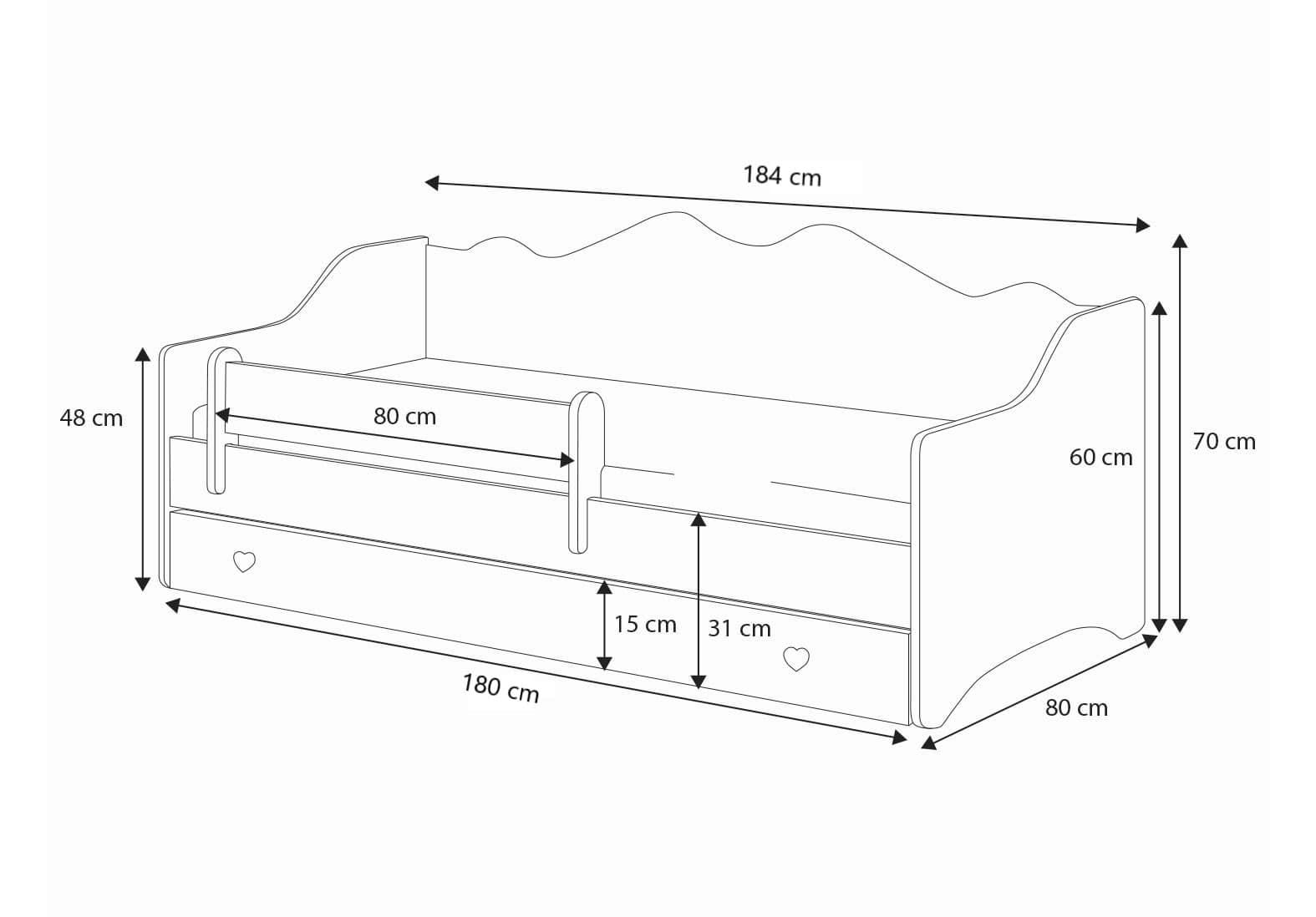 KOBI Letto per bambini Emma 180 x 80 cm, colore: Rosa