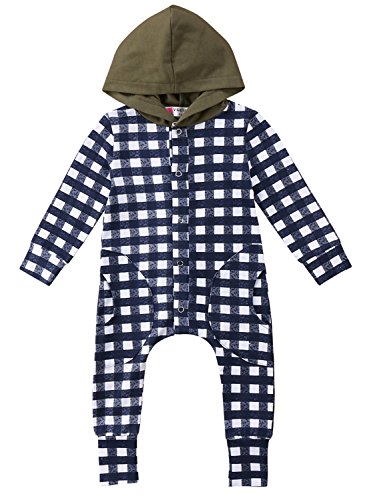 Baby Boy Girl Romper Hoodie Plaids Print Jumpsuit Playsuit Outfits Clothes (Plaids, 12-24 Months)