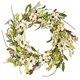 National Tree 20 Inch Floral Branch Wreath with White and Yellow Mixed Flowers (RAS-S8010)