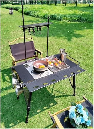 Table de camping pliante et légère multifonctionnelle avec grille intégrée pour extérieur - 5