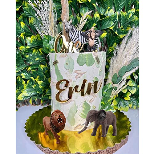 20 Pcs Realistic Safari Jungle Animal Cake Toppers With Gold Palm Leaves Eucalyptus Leaves Decorations For Wild Theme Birthday Oh Baby Party #TOP4