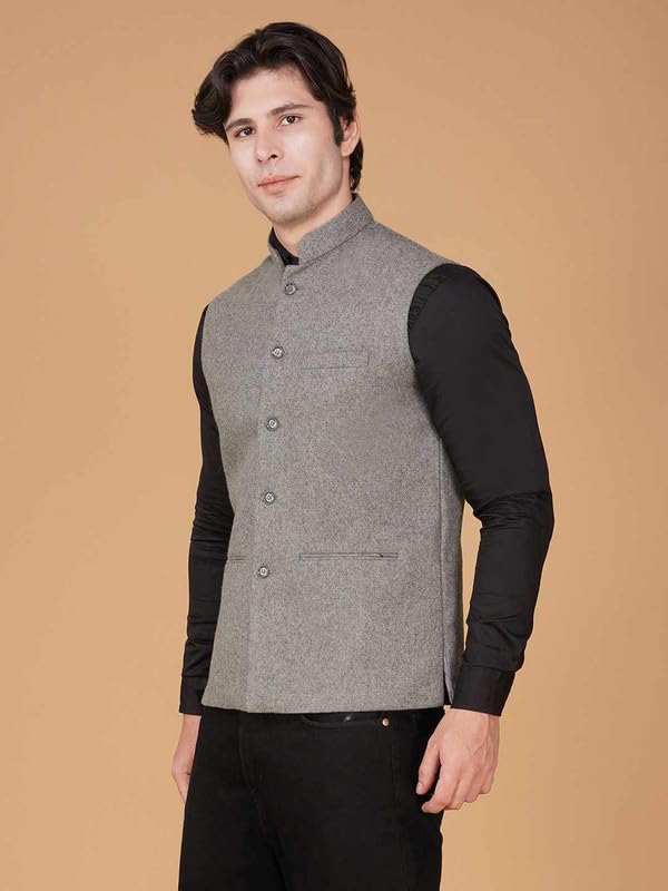 Image of VASTRAA FUSION Men's Traditional Woolen Nehru Jacket Modi Waistcoat