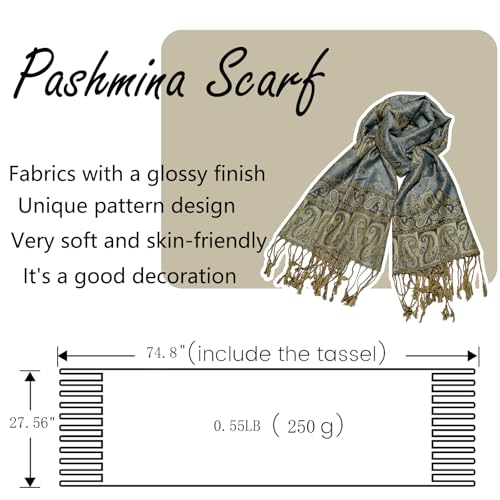 Image of Pashmina Scarf for Women Shawls and Wraps Reversible Paisley Vintage Jacquard Soft Silky Rave Scarves Men