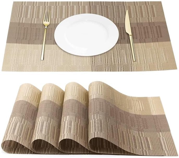 Heat Resistant Placemats Non-Slip Place Washable Insulation Woven Vinyl Table Mats for Kitchen Dining Room