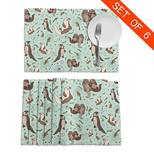 Otters Printed Placemats 6-Piece Set Of Insulated Non-Slip Table Mats Washable For Kitchen Table Decoration (12 X 18 Inches) #TOP3