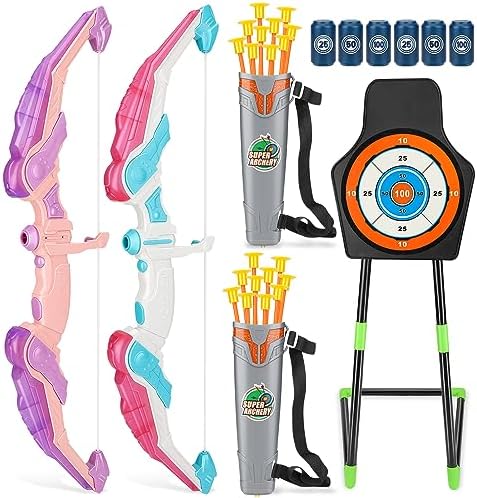 QLT Bow and Arrow Set for Girls- Archery Toy Set with LED Lighting Kit- Include 20 Arrows with Suction Cup, 1 Target, 2 Quivers, 6 Plastic Cans. Indoor and Outdoor Toys for Kids QLT Bow and Arrow Set for Girls- Archery Toy Set with LED Lighting Kit- Include 20 Arrows with Suction Cup, 1 Target, 2 Quivers, 6 Plastic Cans. Indoor and Outdoor Toys for Kids