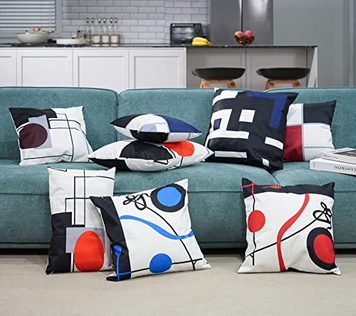 Wilproo Black Red Geometric Decorative Cushion Pillow Covers Set Of 4 18" X 18" Modern Geometric Grey Black And Red Grid Stripe Decor Irregular With Hidden Zipper Home For Couch Bed #TOP5