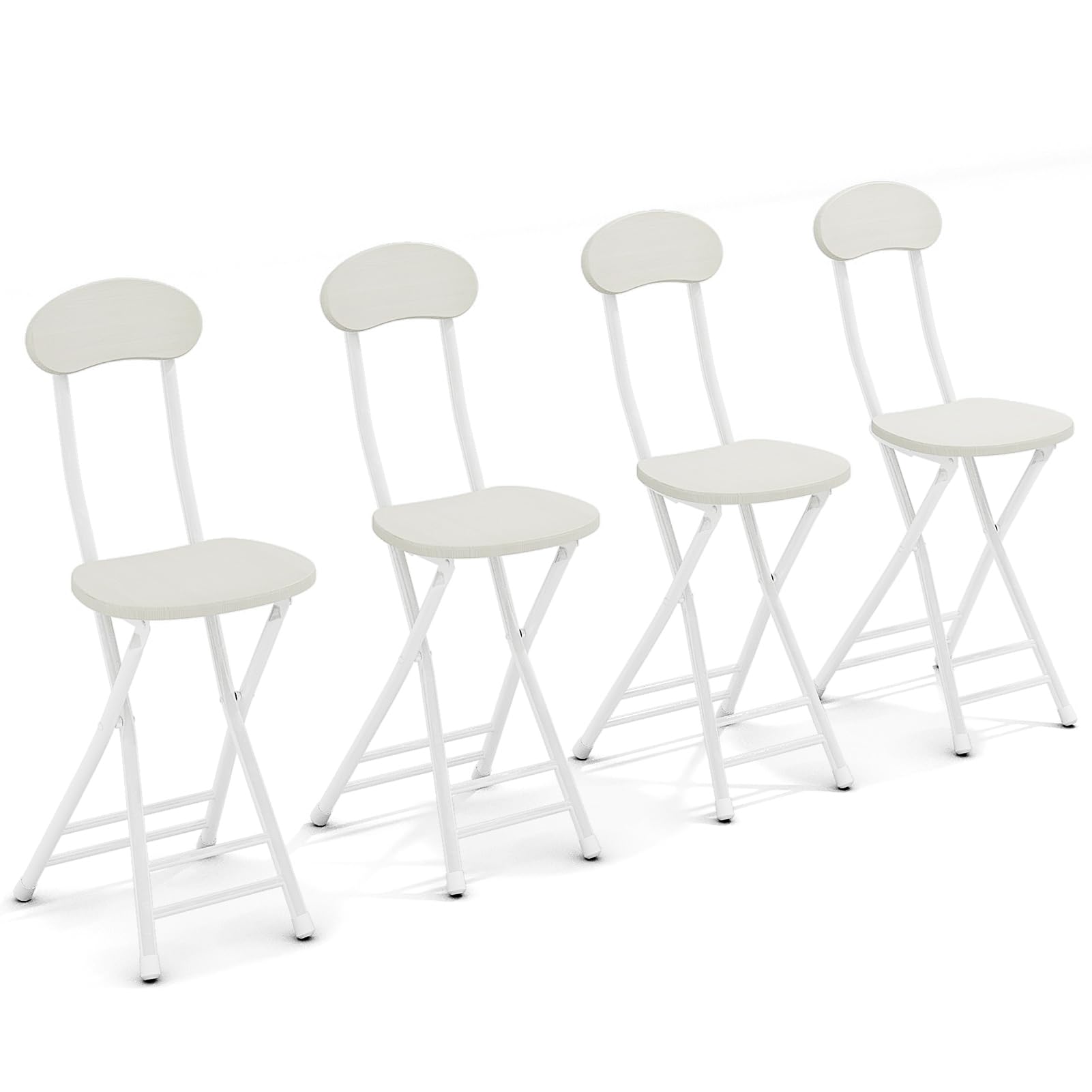 Warmiehomy 4 X Folding Chair with Metal Frame, Folding Dining Kitchen Chair, Cream Bar Stools to Sit on Multi-Purpose Indoor & Outdoor