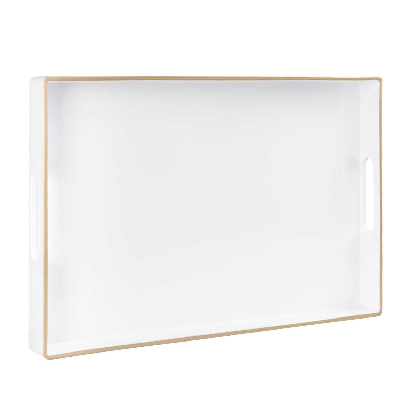 MAONAME White Decorative Tray for Coffee Table, Modern Serving Tray with Handles, Plastic Rectangular Tea Trays for Ottoman, Bathroom Decor, 15.8” X 10.2” x 1.4"