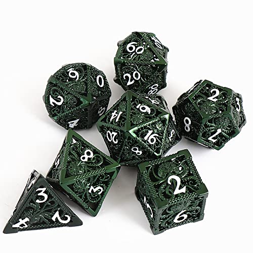 Image of Cthulhu 7pcs Pure Copper Hollow Metal Dice Set D&D Metal Polyhedral Dice Set with Gift Metal Box and White Number for DND Dungeons and Dragons Role Playing Games
