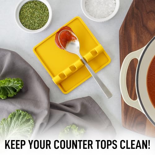 Image of Zulay Kitchen Silicone Utensil Rest with Drip Pad for Multiple Utensils - BPA-Free, Heat-Resistant Spoon Rest & Spoon Holder for Stove Top - Kitchen Utensil Holder for Ladles & Tongs - Yellow